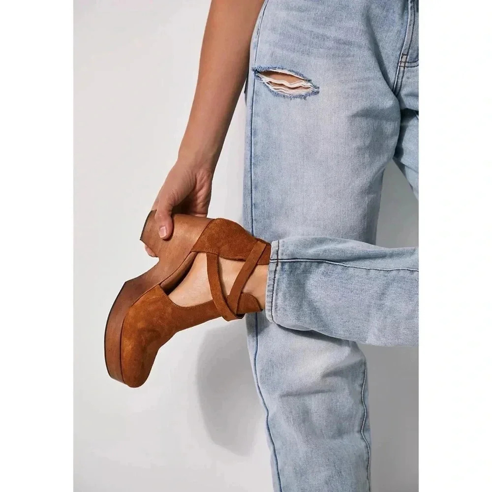 New Free People Cedar Heeled Clogs Suede Brown 8.5 - Picture 4 of 13